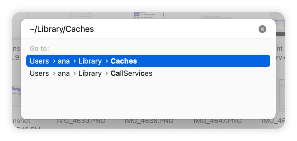 Screenshot: Zugriff auf temporäre Dateien auf einem Mac
