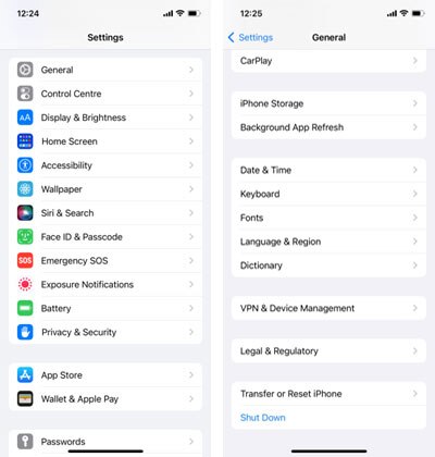 Navigieren Sie zum Menü Allgemein in den iOS-Einstellungen.