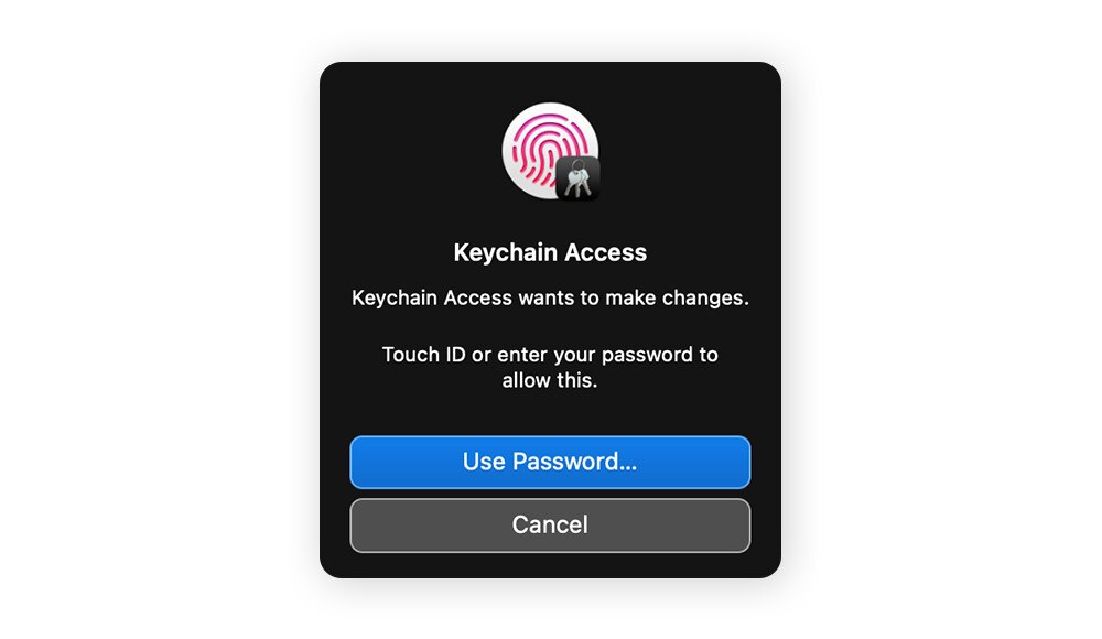 Bestätigen Sie Ihre Identität per Touch ID, um den Netzwerkschlüssel einzublenden, oder klicken Sie auf "Passwort verwenden".