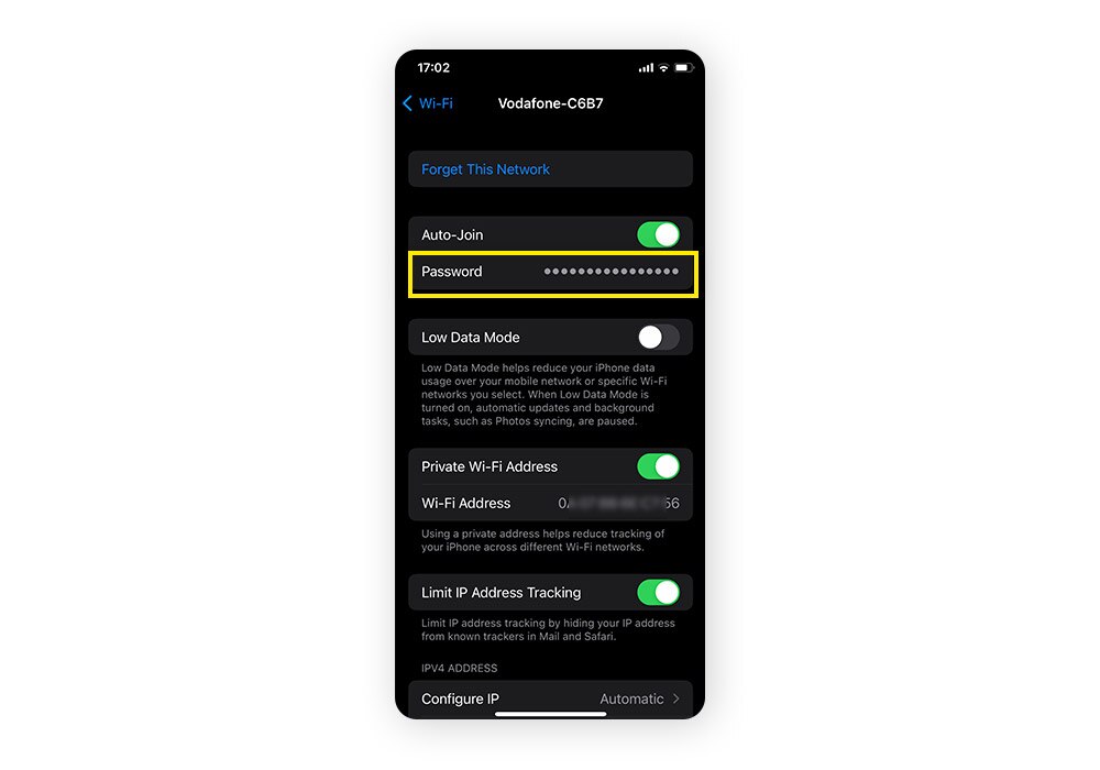 Tippen Sie auf "Passwort", um den WLAN-Sicherheitsschlüssel einzublenden.