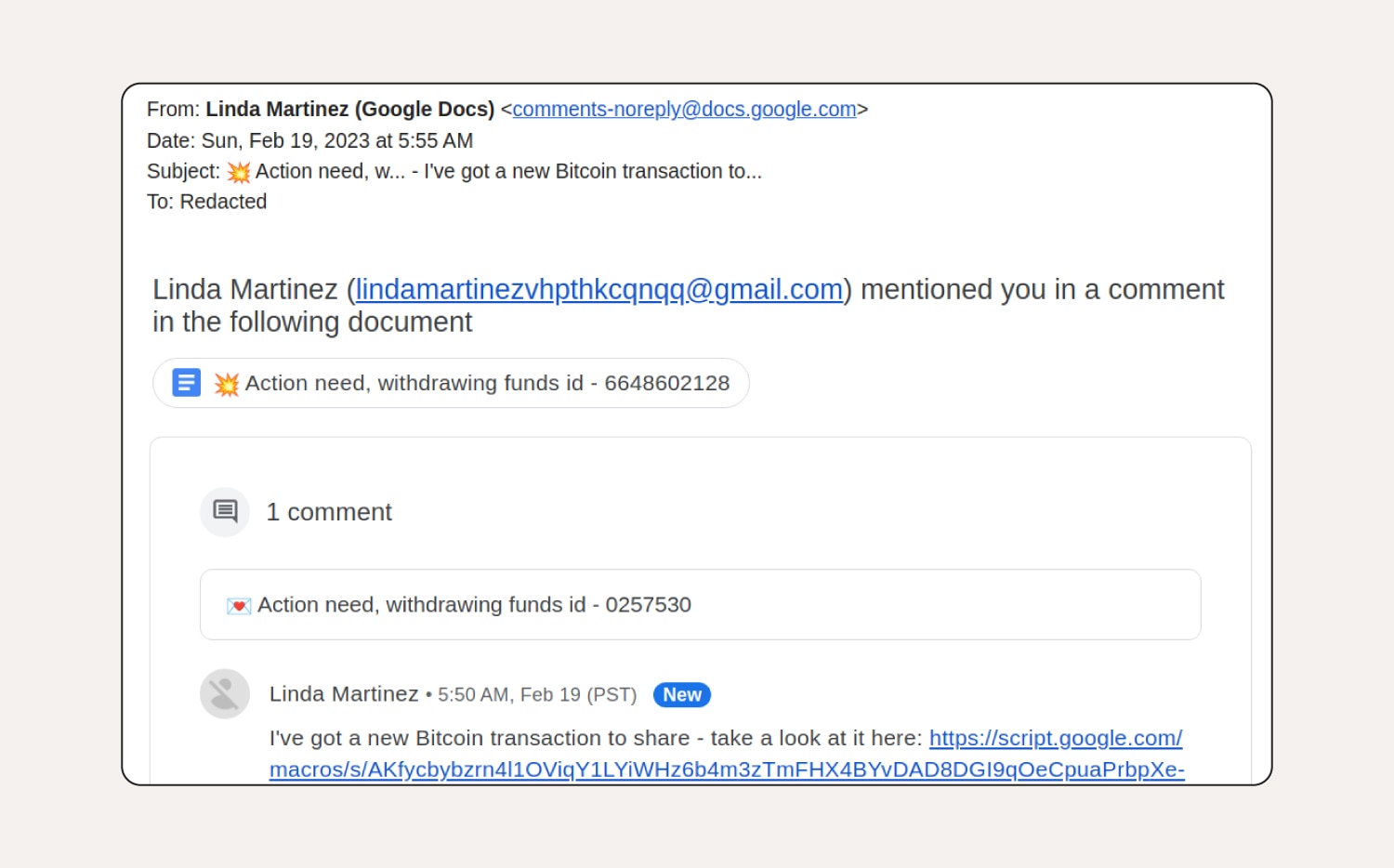 Beispiel einer Google Doc-Phishing-E-Mail