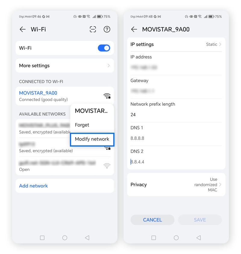 Konfigurieren von DNS-Servern auf einem Android-Gerät